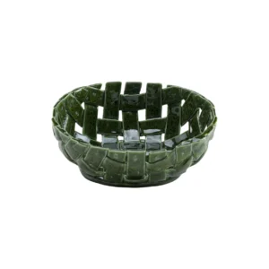Centrotavola Tondo, Intrecciata Verde- Porcellana, 27x24x11 cm