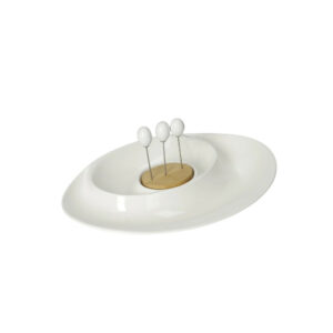 Brandani -ANTIPASTIERA ANDROMEDA PORCELLANA/BAMBOO C/3 FORCH INOX