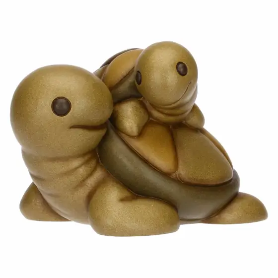 Coppia tartaruga Rita con cucciolo in ceramica Thun