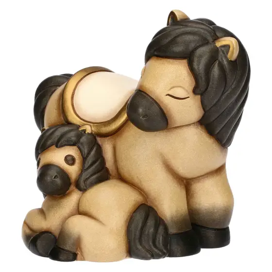 Coppia cavallo Isabella con cucciolo in ceramica Thun